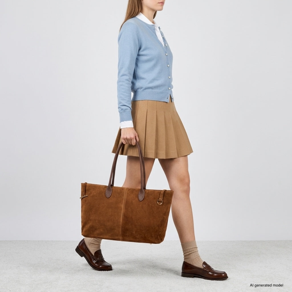 Bolso tote de cuero genuino de gamuza y plena flor italiano | Bolonia