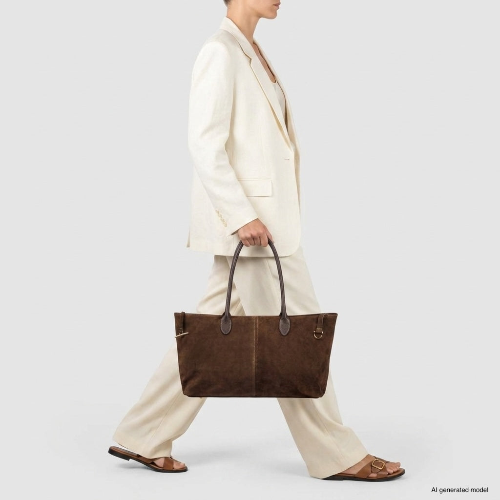 Bolso tote de cuero genuino de gamuza y plena flor italiano | Bolonia