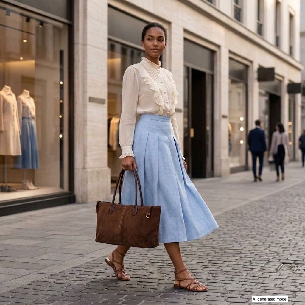 Bolso tote de cuero genuino de gamuza y plena flor italiano | Bolonia