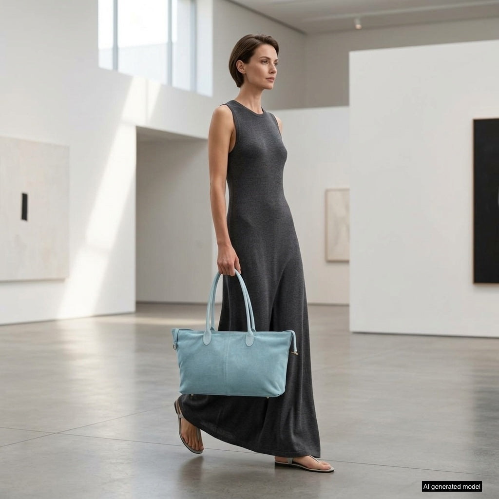 Bolso tote de cuero genuino de gamuza y plena flor italiano | Bolonia