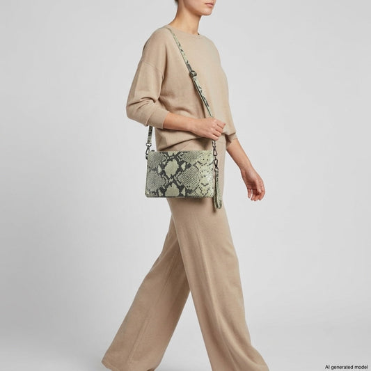 Italian Genuine Python-Print Suede Crossbody Bag | Lecce