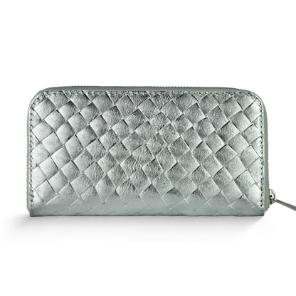 Italian Genuine Woven-Embossed Metallic Suede Wallet | Trento
