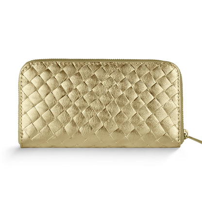 Italian Genuine Woven-Embossed Metallic Suede Wallet | Trento