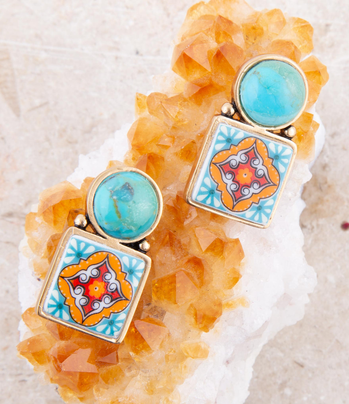 Pendientes de Talavera con gota azul turquesa y dorada