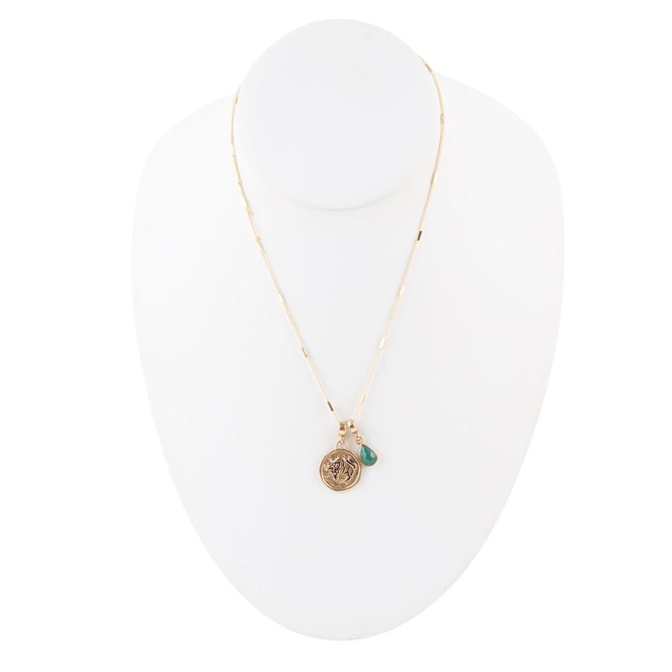 Tauro - Collar con dije dorado de malaquita verde del zodiaco