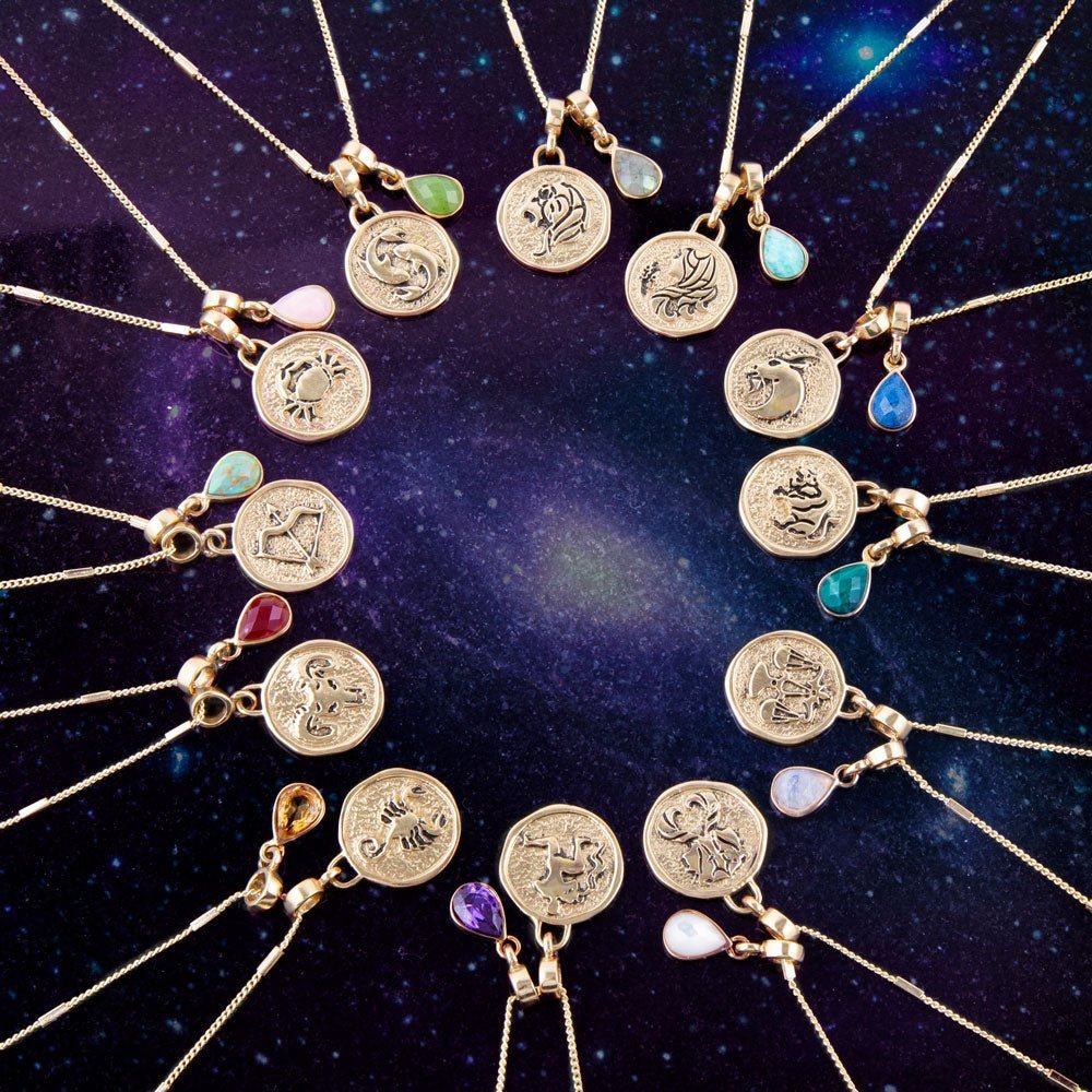Tauro - Collar con dije dorado de malaquita verde del zodiaco
