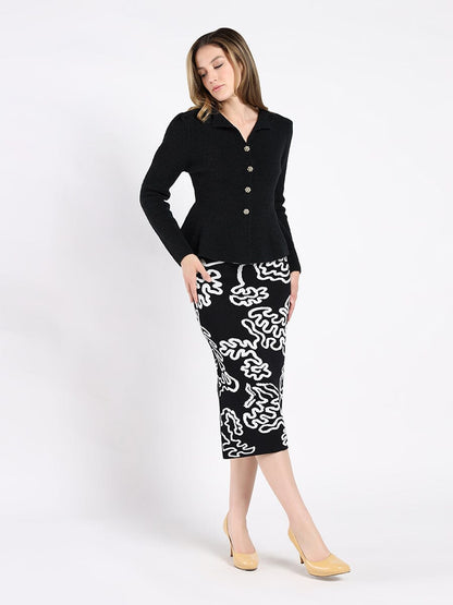 Textured Button Down Collared Peplum Cardigan