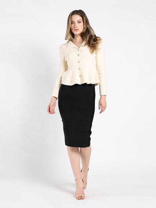 Gracia Fashion Women's Textured Button Down Collared Peplum Cardigan