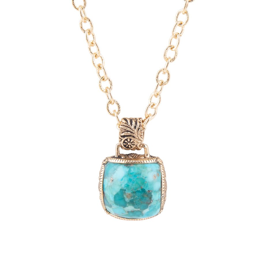 Collar con dije dorado de piedra de turquesa azul tallada