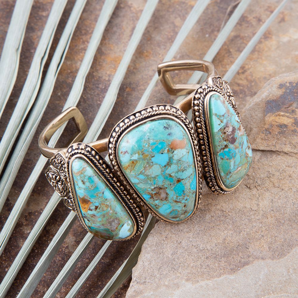 Trio Blue Turquoise Golden Cuff Bracelet
