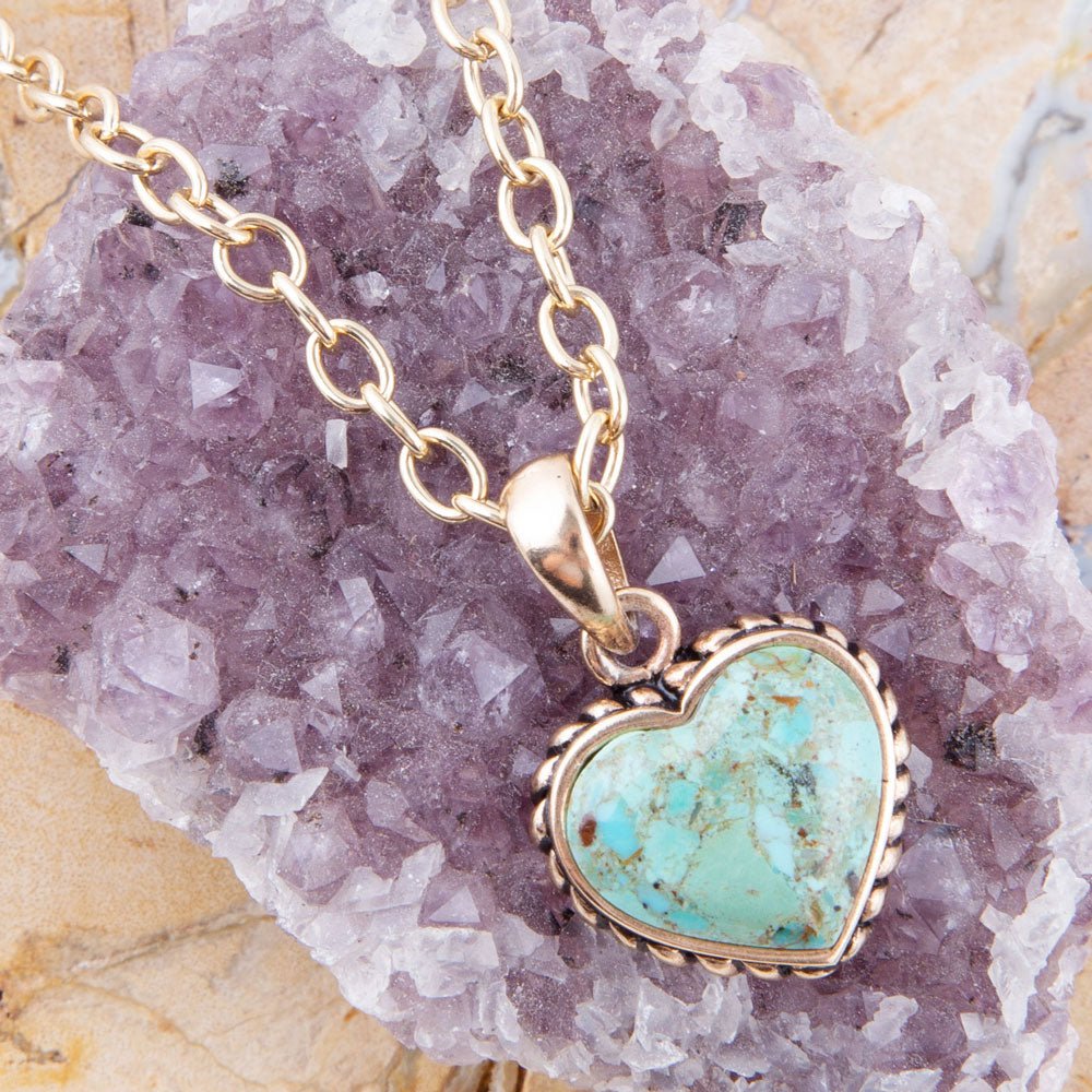 Turquoise Heart Pendant and Bronze Necklace