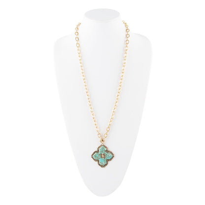 Blue Turquoise Maltese Cross Golden Pendant Necklace