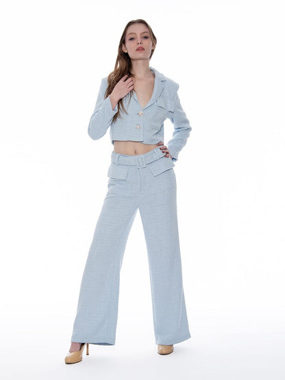 Tweed Collared Flap Detail Button Cropped Jacket