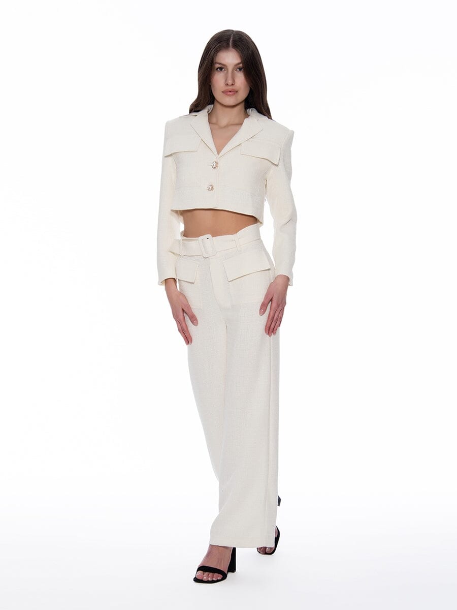 Tweed Collared Flap Detail Button Cropped Jacket