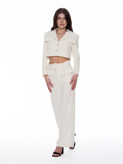 Tweed Collared Flap Detail Button Cropped Jacket