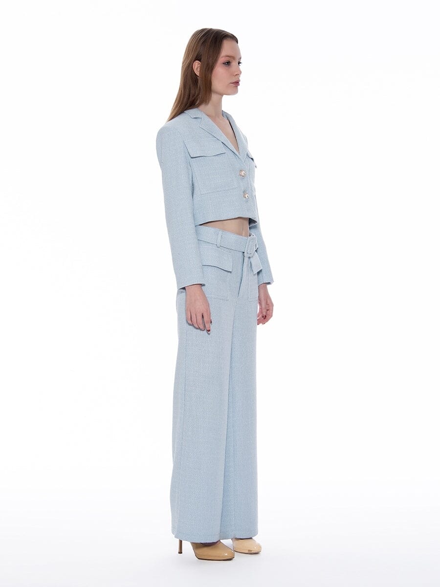 Tweed Collared Flap Detail Button Cropped Jacket