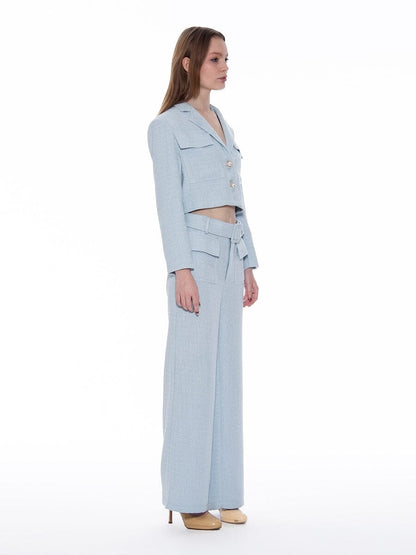 Tweed Collared Flap Detail Button Cropped Jacket