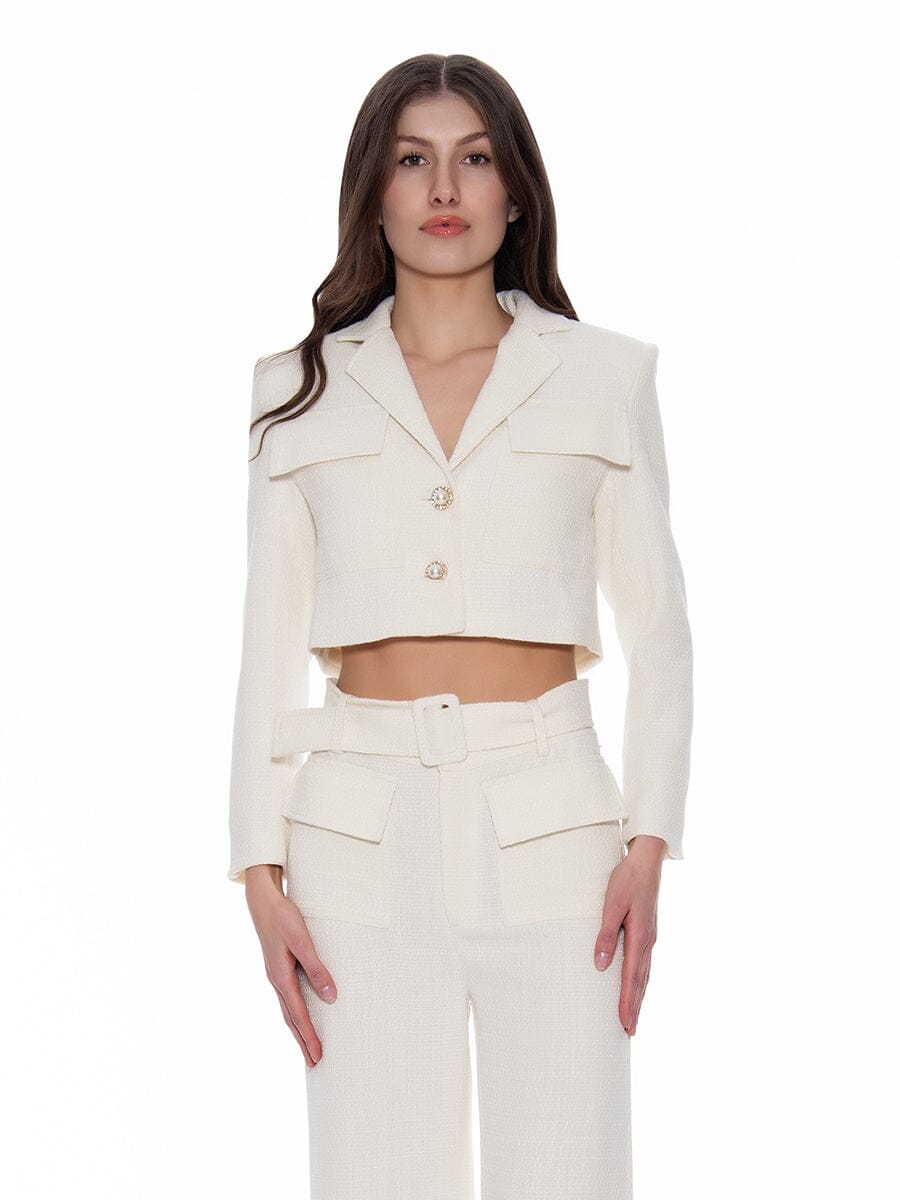 Tweed Collared Flap Detail Button Cropped Jacket