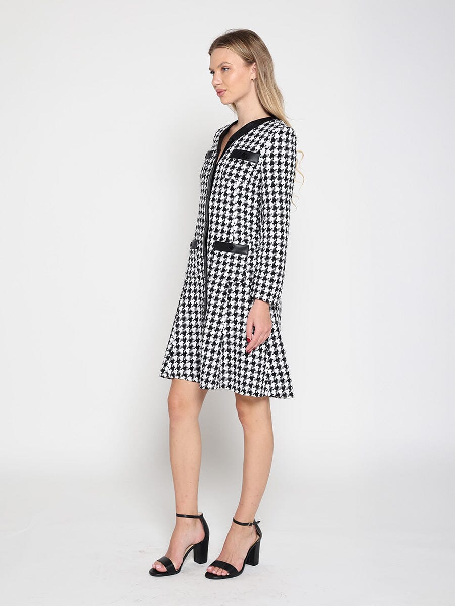 Tweed Front Button Open Long Sleeve Dress