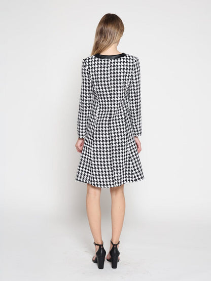 Tweed Front Button Open Long Sleeve Dress