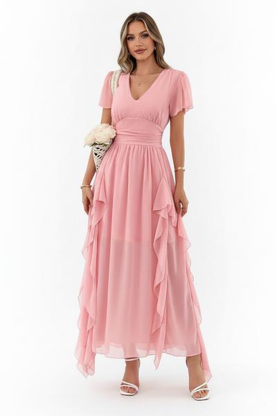 V-Neck Flutter Sleeve Dress