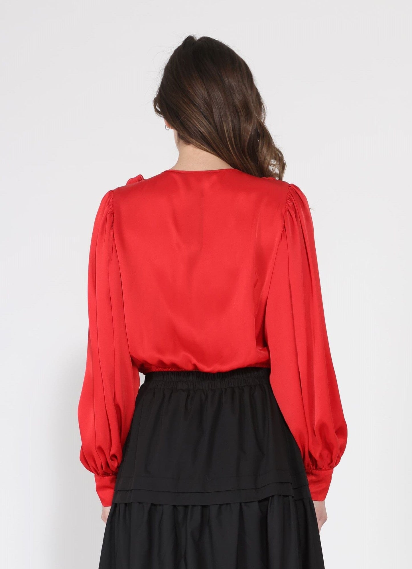 V-Neck Long Sleeve Ruffle Detailed Crop Top