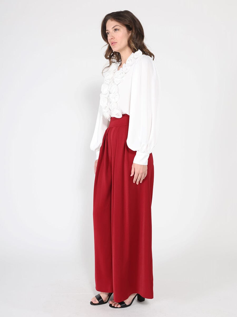 V-Neck Long Sleeve Ruffle Detailed Crop Top