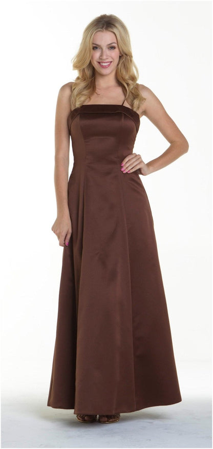 CLEARANCE - Bridesmaid Dress Poly Satin Spaghetti Strap A Line Gown (Size Small)