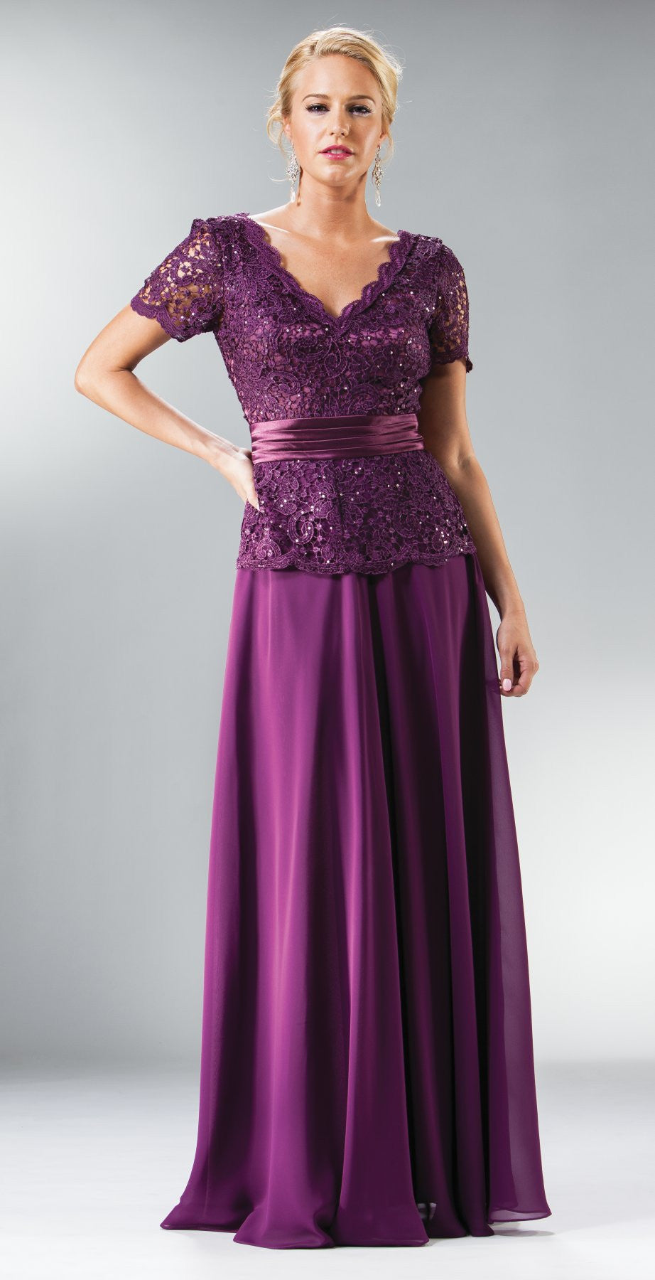 CLEARANCE - Cinderella Divine 1452 - Floor Length Black Dress Lace Top V-Neck (Size 3XL)