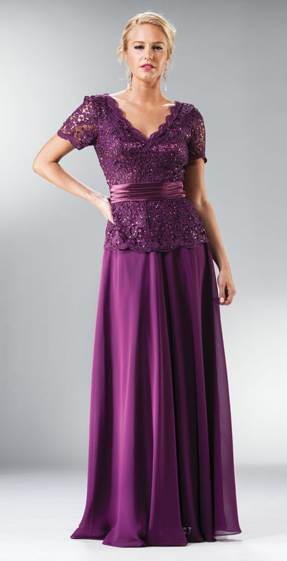 CLEARANCE - Cinderella Divine 1452 - Floor Length Black Dress Lace Top V-Neck (Size 2XL)