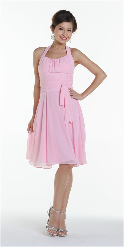 CLEARANCE - Halter Strap Yellow Chiffon Knee Length Dress With Bow (Size Small)
