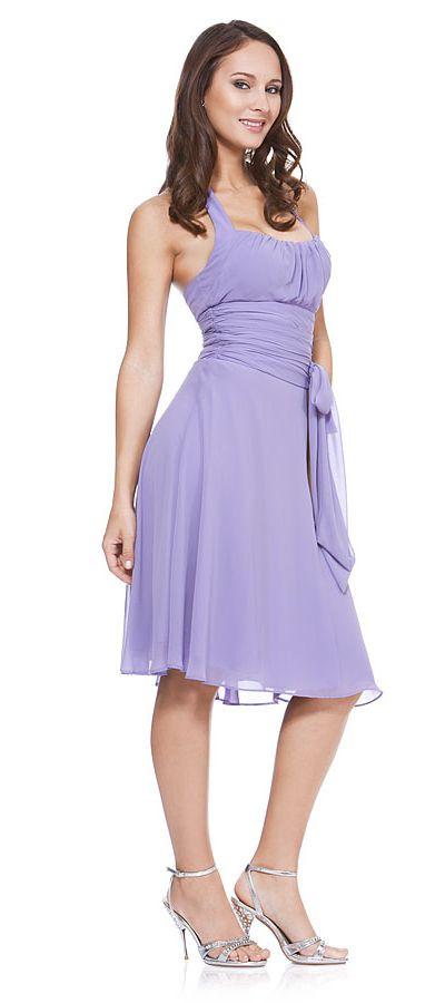 LIQUIDACIÓN - Vestido amarillo de chifón hasta la rodilla con tirante halter y lazo (Talla pequeña)