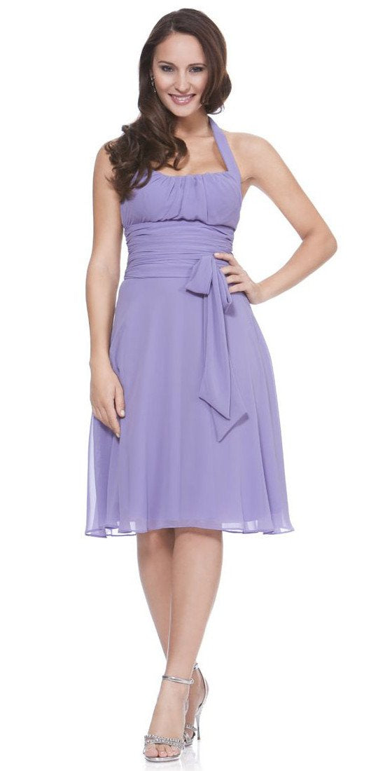 LIQUIDACIÓN - Vestido amarillo de chifón hasta la rodilla con tirante halter y lazo (Talla pequeña)