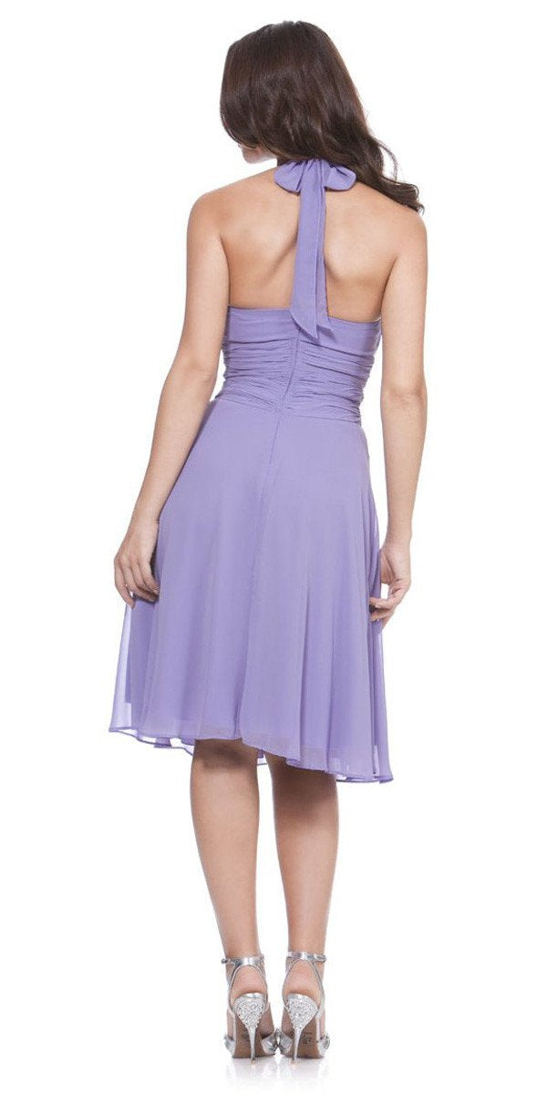 LIQUIDACIÓN - Vestido amarillo de chifón hasta la rodilla con tirante halter y lazo (Talla pequeña)