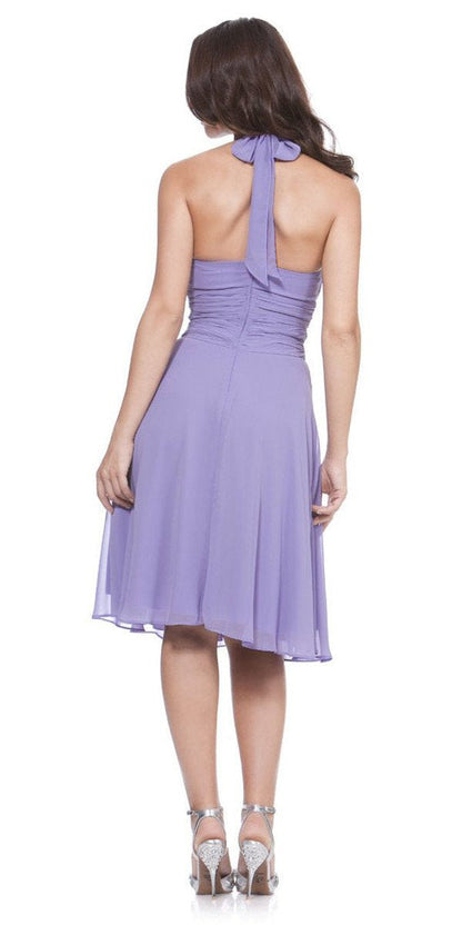 CLEARANCE - Halter Strap Yellow Chiffon Knee Length Dress With Bow (Size Small)