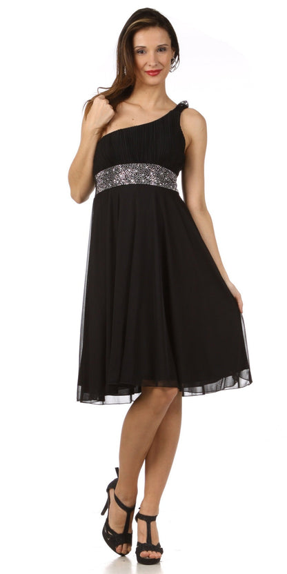 CLEARANCE - CELAVIE 2095S Black Knee Length Dress One Shoulder Includes Bolero Jacket (Size M)