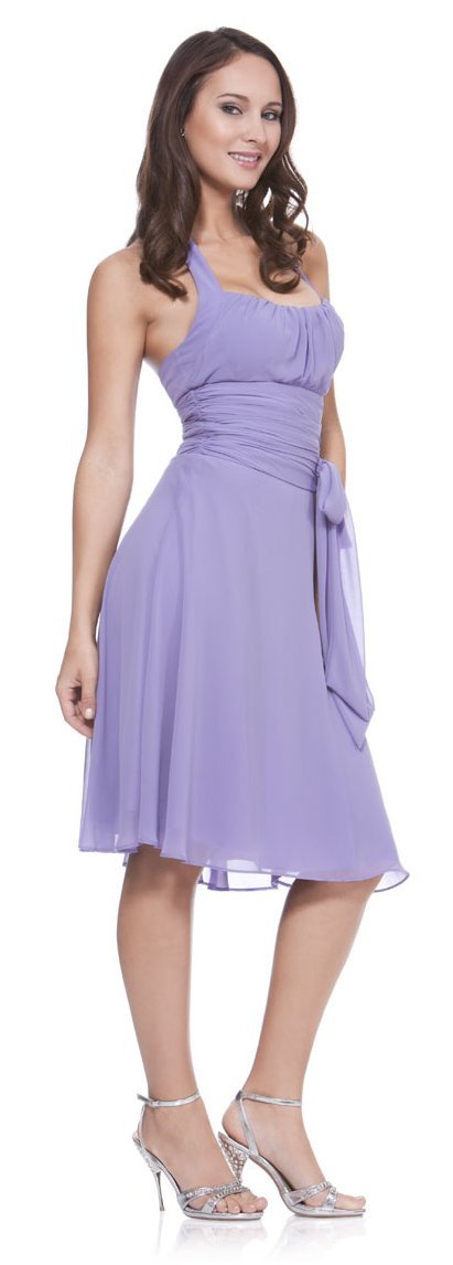LIQUIDACIÓN - Vestido amarillo de chifón hasta la rodilla con tirante halter y lazo (Talla pequeña)
